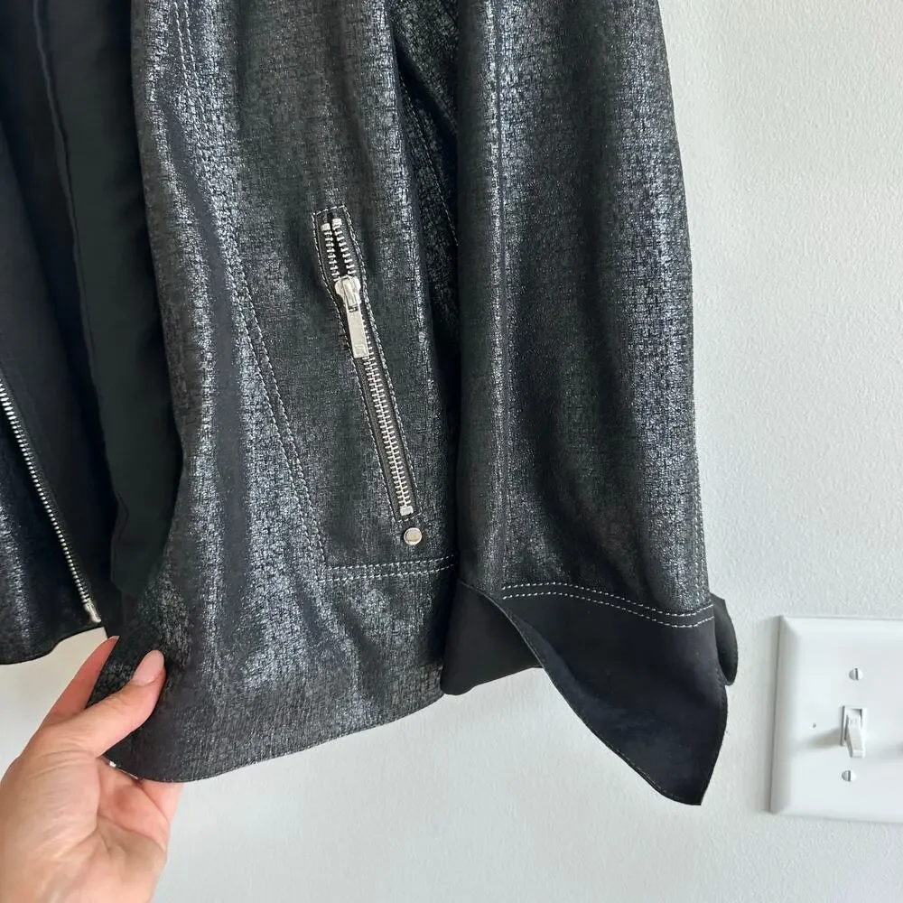 Lafayette 148 Anasophia Leather Metallic Jacket in Black Metal L